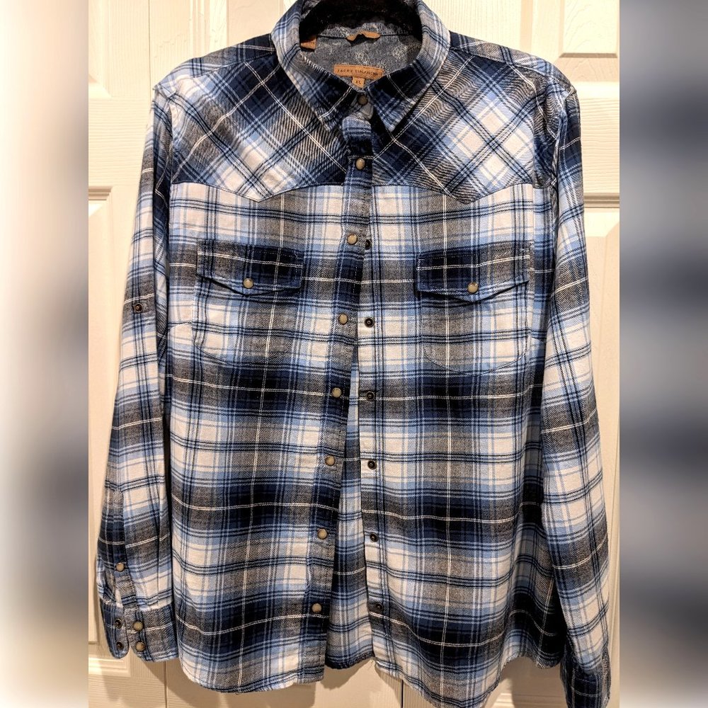 Jachs Girlfriend Blue Plaid Flannel Western Shirt, Size XL